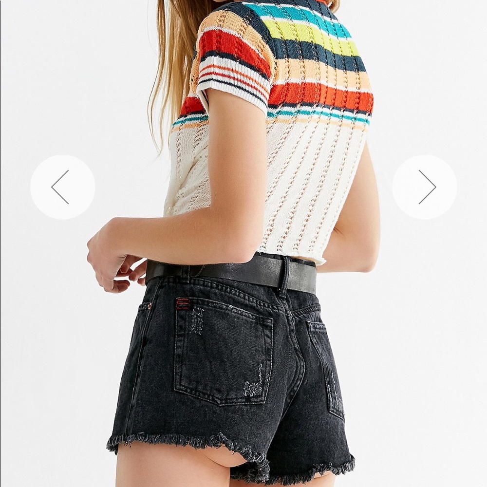 BDG Girlfriend High-Rise Distressed Shorts, Black